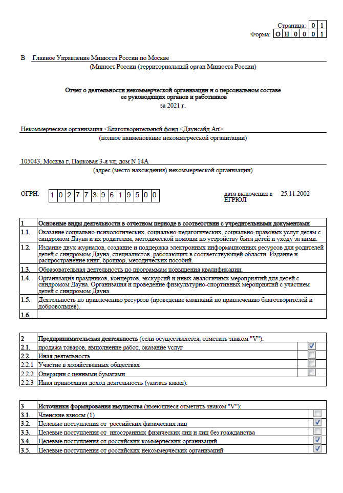 Годовой отчет 2021 года в Минюст РФ (часть 1)