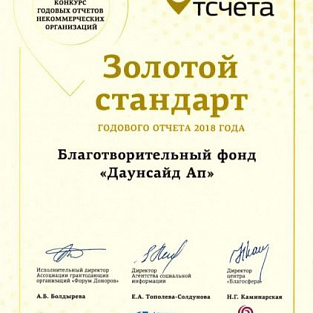 «Золотой стандарт годового отчета». Фонд Даунсайд Ап получил награду в конкурсе годовых публичных отчетов НКО «Точка отсчета»